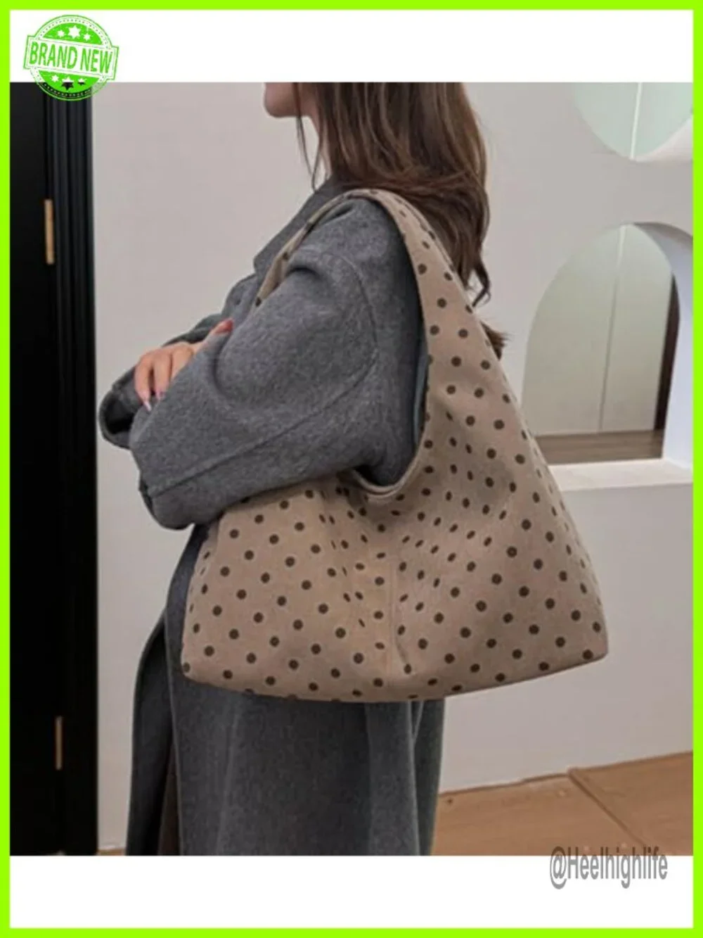 Slouchy Canvas Polka Dot Hobo Bag Women Crossbody Shoulder Tote Work Travel